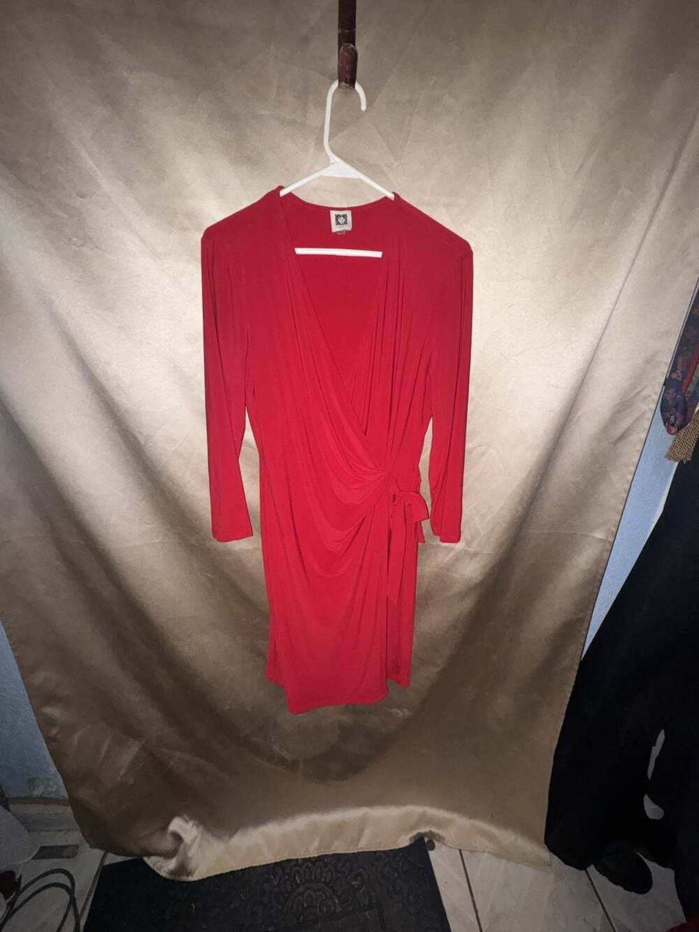 Anne Klein Women's Red Long Sleeve Faux Wrap Dress Size 10